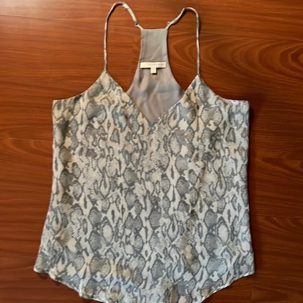 Lavender Brown Silk Tank Blouse M grey snake print